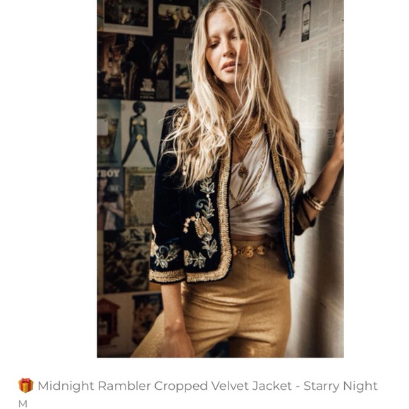 Chasing Unicorns Jackets & Blazers - Chasing Unicorns Navy Velvet Jacket with Gold Embroidery